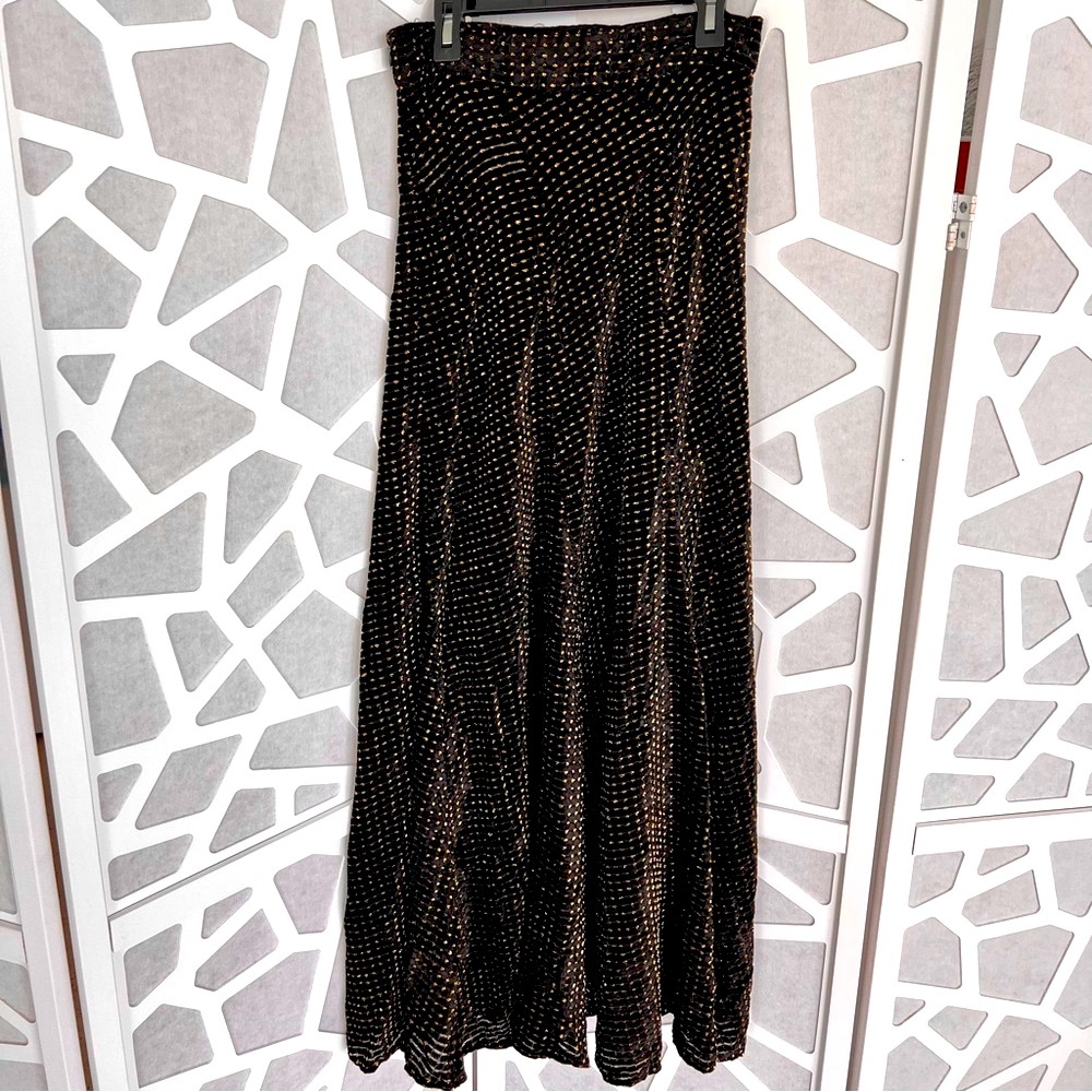 Zara NWOT Velvet Black Gold Maxi Skirt, Size S